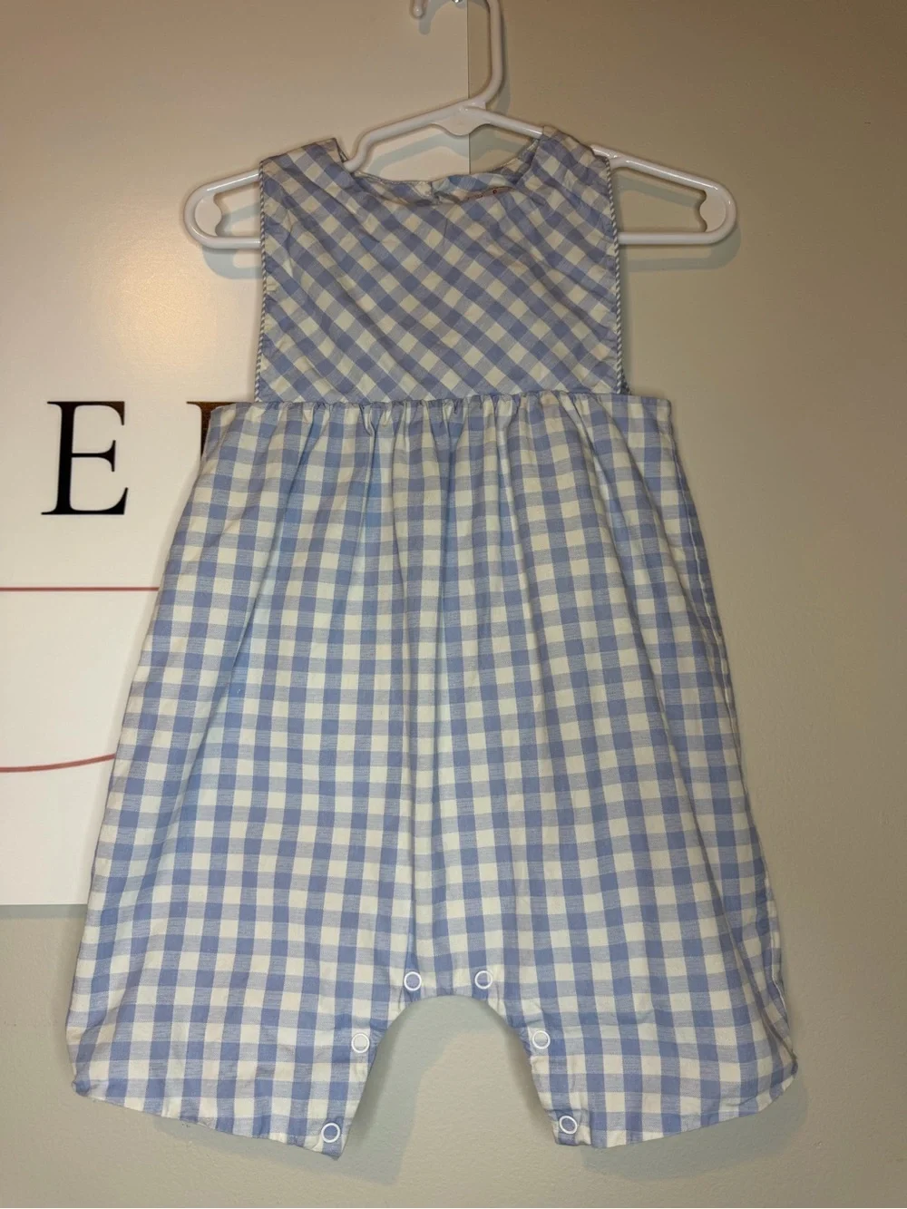 Blue and White Gingham Kids One-Piece Romper